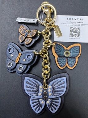 Coach NWT Butterfly Cluster Bag Purse Charm C8224 Gold/Denim Multi